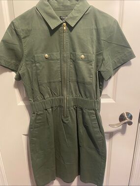 J. Crew Olive Green Short-Sleeve Zip Front Dress